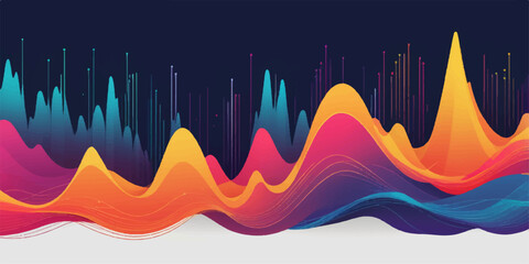 Abstract colorful sound wave equalizer and frequency pattern on a blue background