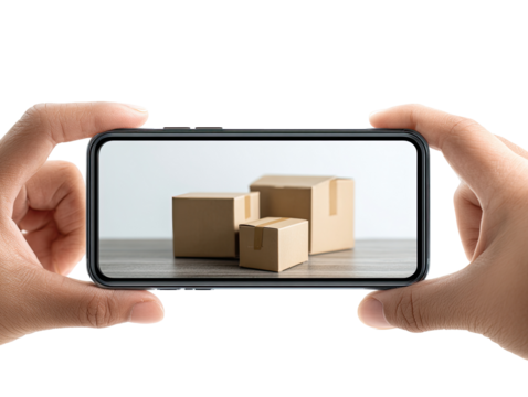 Smartphone displaying three cardboard boxes