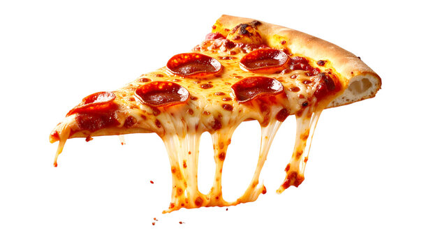 Pepperoni pizza slice with melting cheese, delicious Italian cuisine on transparent background - Powered by Adobe