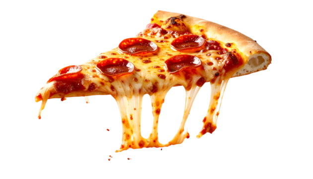 Pepperoni pizza slice with melting cheese, delicious Italian cuisine on transparent background