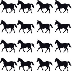 Horse silhouette vector icon set in black solid style. Ideal for farm branding, wild west themes, riding club logos, and animal badges.


