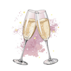 Elegant Watercolor Illustration of Sparkling Prosecco Glasses Clinking – Perfect for National Prosecco Day & Party Invitations