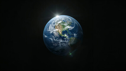 Fototapeta premium Planet Earth Floating in Dark Space with Sun Rising Over North America world globe
