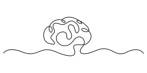 Continuous one line drawing of human brain organ. Brain for psychology, idea and intelligence concept in simple linear style. Doodle vector illustration