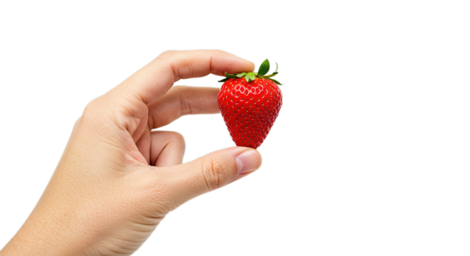 Isolated strawberry held in hand fresh red strawberry fruit healthy eating delicious strawberry snack food - Powered by Adobe