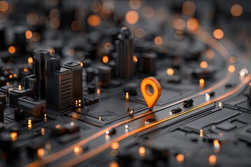 Urban navigation concept, technological cityscape