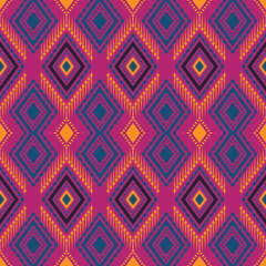 embroidery retro vintage ikat ethnic aztec tribal ancient pattern seamless background for carpet or curtain, fashion fabric and textile, 2d illustration