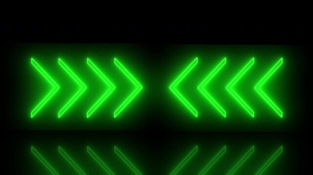 Neon green arrows point forward in a dark setting