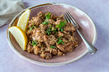Spiced chicken and date pilaf