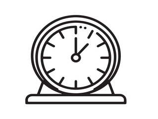 Elegant desk clock icon in outlined 2D vector format