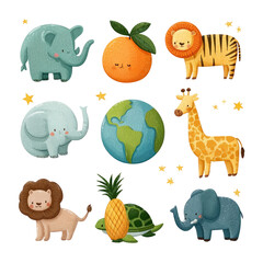 Cute animal and planet graphic design
