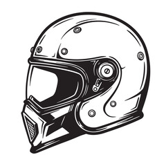 Fototapeta premium Vintage style motorcycle helmet illustration in black and white isolated on white background