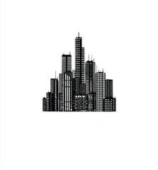 Naklejka premium Black and White Cityscape Silhouette Illustration Urban Skyline Modern Architecture Vector Graphic Design Creative Concept Building Exterior Tower Skyscraper Metropolitan Scene Art