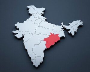 Obraz premium Odisha highlighted on the map of india, showcasing its location and borders