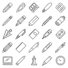 Obraz premium Illustration of various stationery items including pencils pens notebooks and other office supplies objects