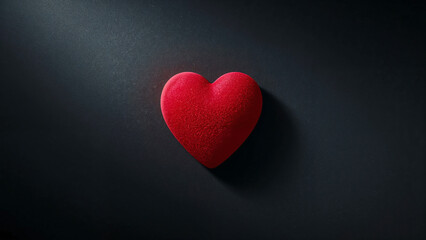 Red velvet heart-shaped object on a dark background with dramatic lighting red heart