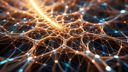 Abstract glowing network of connections, symbolizing data transfer and technological innovation