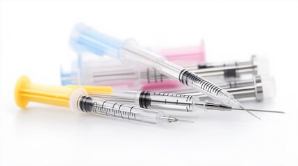 Assorted medical syringes isolated on white background