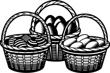 Fototapeta premium A pattern of woven baskets filled with colorful Easter eggs vector illustration