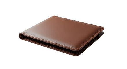 Brown leather bi fold wallet isolated on transparent background