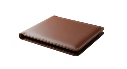 Brown leather bi fold wallet isolated on transparent background