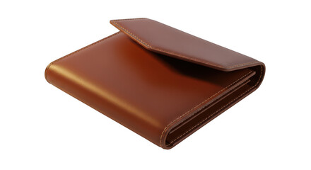 Brown leather bi fold wallet isolated on transparent background