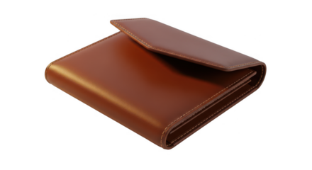 Brown leather bi fold wallet isolated on transparent background