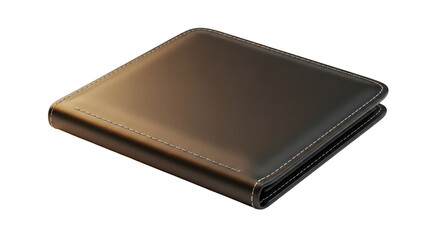 Closed brown leather wallet isolated on transparent background