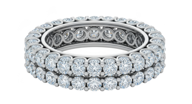 Double row diamond eternity band ring isolated on transparent background