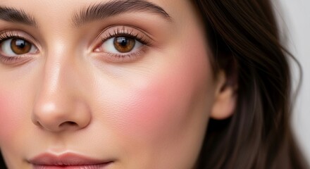 Fototapeta premium Close-up Beauty Portrait of a Woman with Glowing Skin and Subtle Makeup Emphasizing Natural Features, Studio Shot
