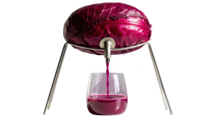 Red cabbage juice being dispensed into a glass isolated on transparent background