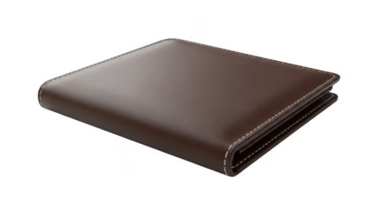 Closed brown leather wallet isolated on transparent background