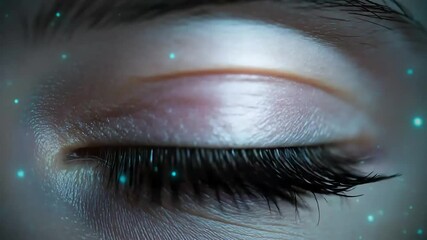 A closeup view of a human eye with a futuristic digital interface overlaid on the iris symbolizing advanced technology and data analysis - Powered by Adobe