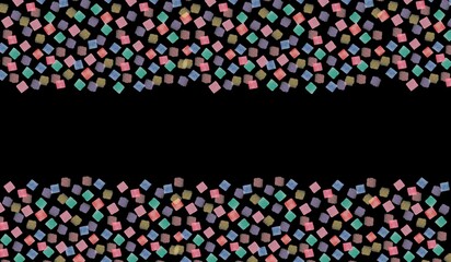 Playful watercolor small square frame with a vibrant confetti pattern on a solid black background,...