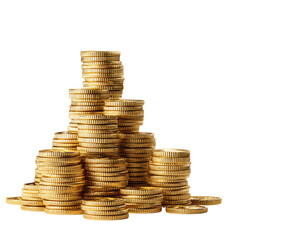 Golden coins stacked in a pyramid shape