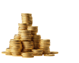 Golden coins stacked in a pyramid shape