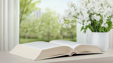 A close-up of an open old book with yellowed pages, resting on a vintage wooden table