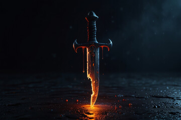 Magic dagger. Dark night. Gloomy background.