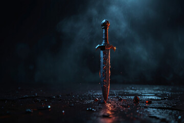 Magic dagger. Dark night. Gloomy background.
