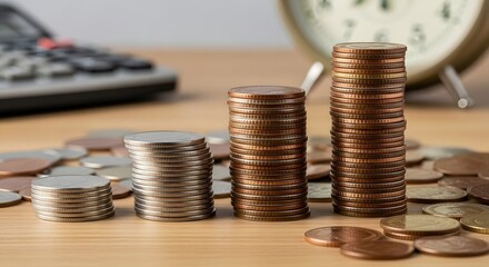 Understanding financial growth: stacks of coins and calculator for money management tips
