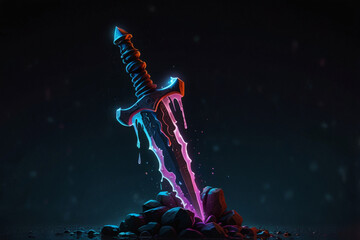 Magic dagger. Dark night. Gloomy background.