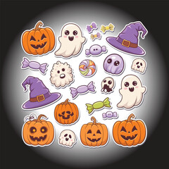 Spooky halloween vector illustration with traditional holiday elements