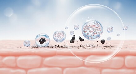 Skin Cleansing Technology: Advanced Skincare Serum Penetration for Deep Pore Cleansing and Blackhead Removal on Pinkish Epidermal Layer