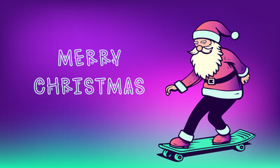 Christmas card with Santa Claus. Holiday greeting card with Santa. Merry Christmas character banner design. Cheerful holiday poster with Santa. Cute Santa drawn illustration. Santa on Christmas flyer