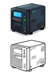 Cartoon Server Illustration with Color and Line Art Versions