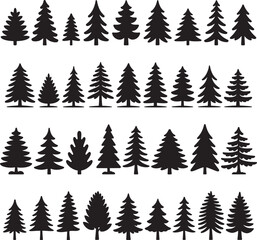 Fototapeta premium Collection of pine trees silhouette isolated on transparent background.