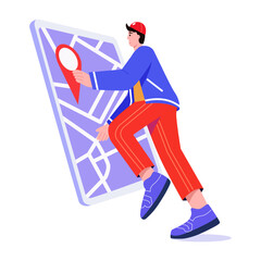 A flat style illustration showing gps navigation