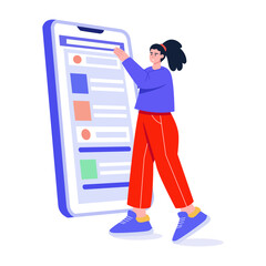 A flat style illustration depicting mobile scrolling