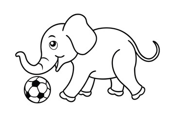 Delightful Elephant Cartoon Playing Soccer, Black and White Line Art, Perfect for Children's Illustration or Coloring Pages