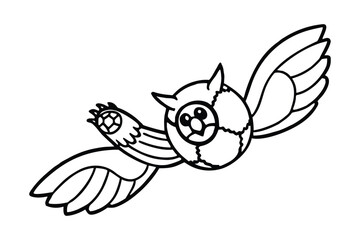 Stylized Line Art Depiction of a Flying Owl with Geometric Details and Elaborate Wings, an Artistic Avian Representation
